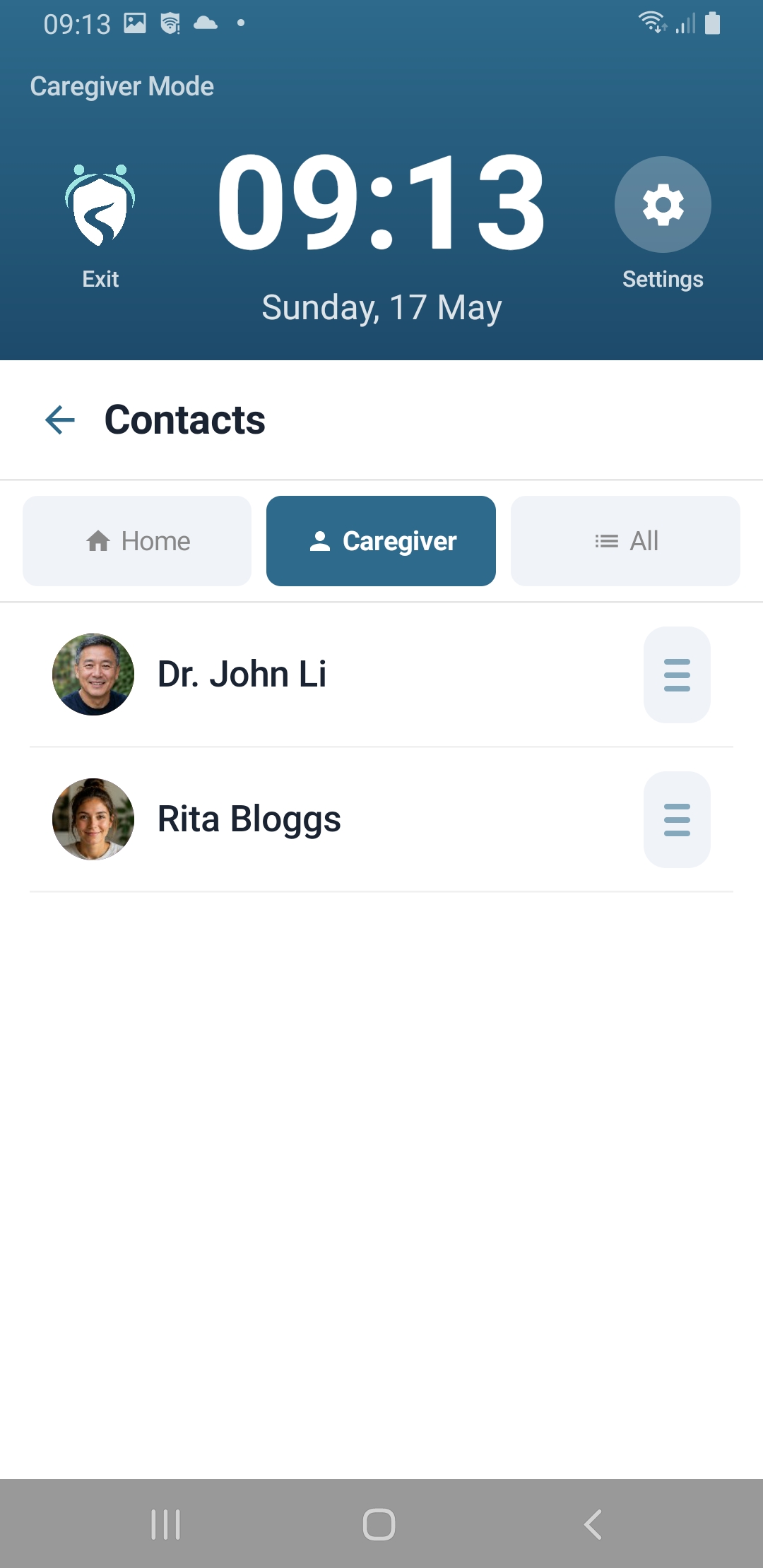 Caregiver contacts