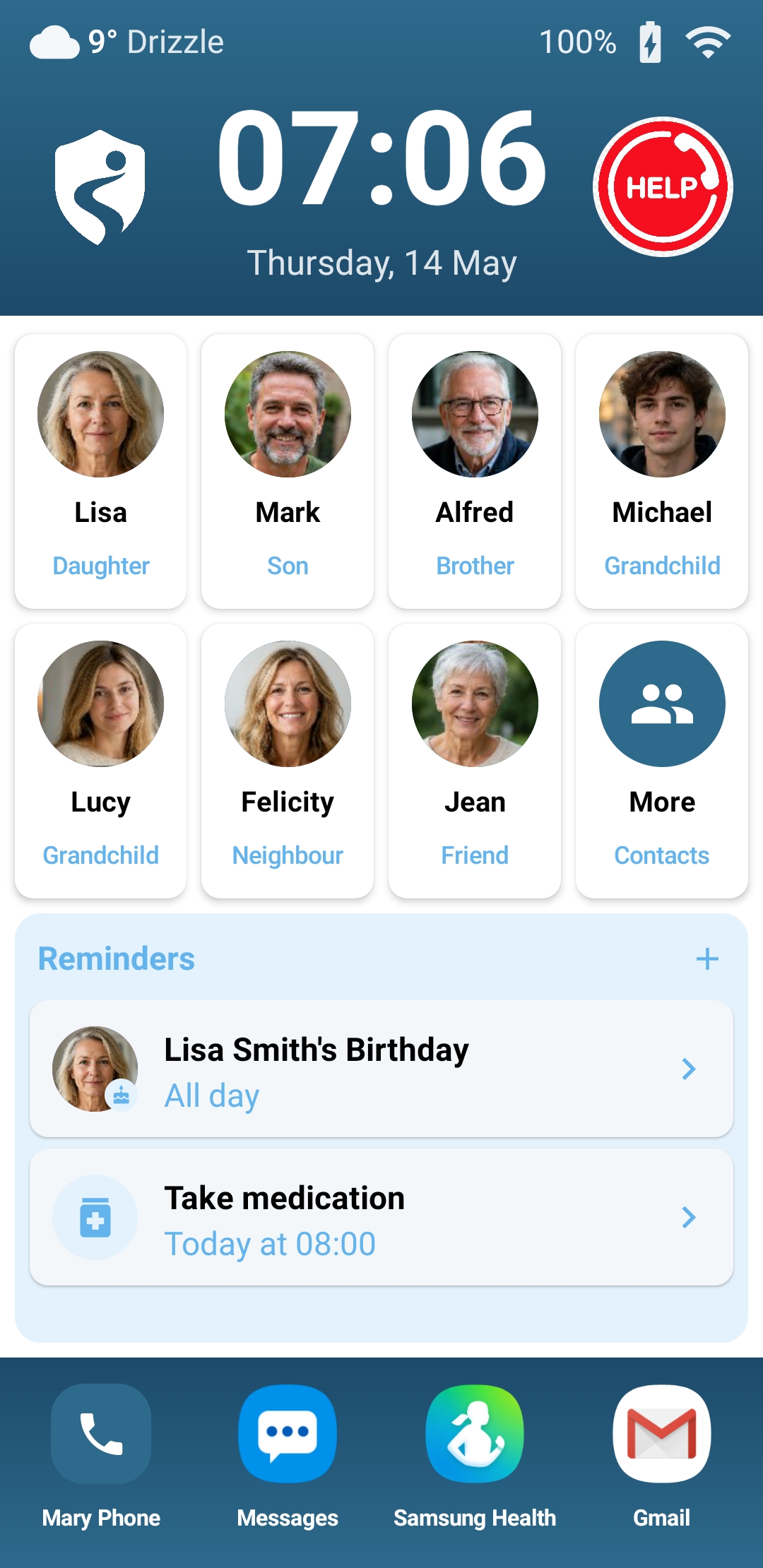 Mary app home screen
